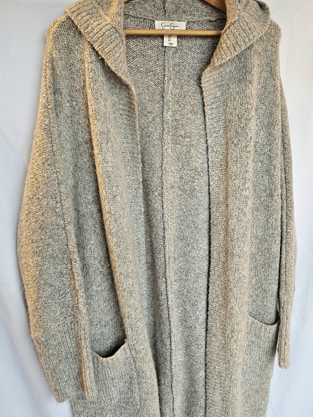 Jessica Simpson Cozy Oversized Hooded Open Front Cardigan Sz L- Oatmeal Beige